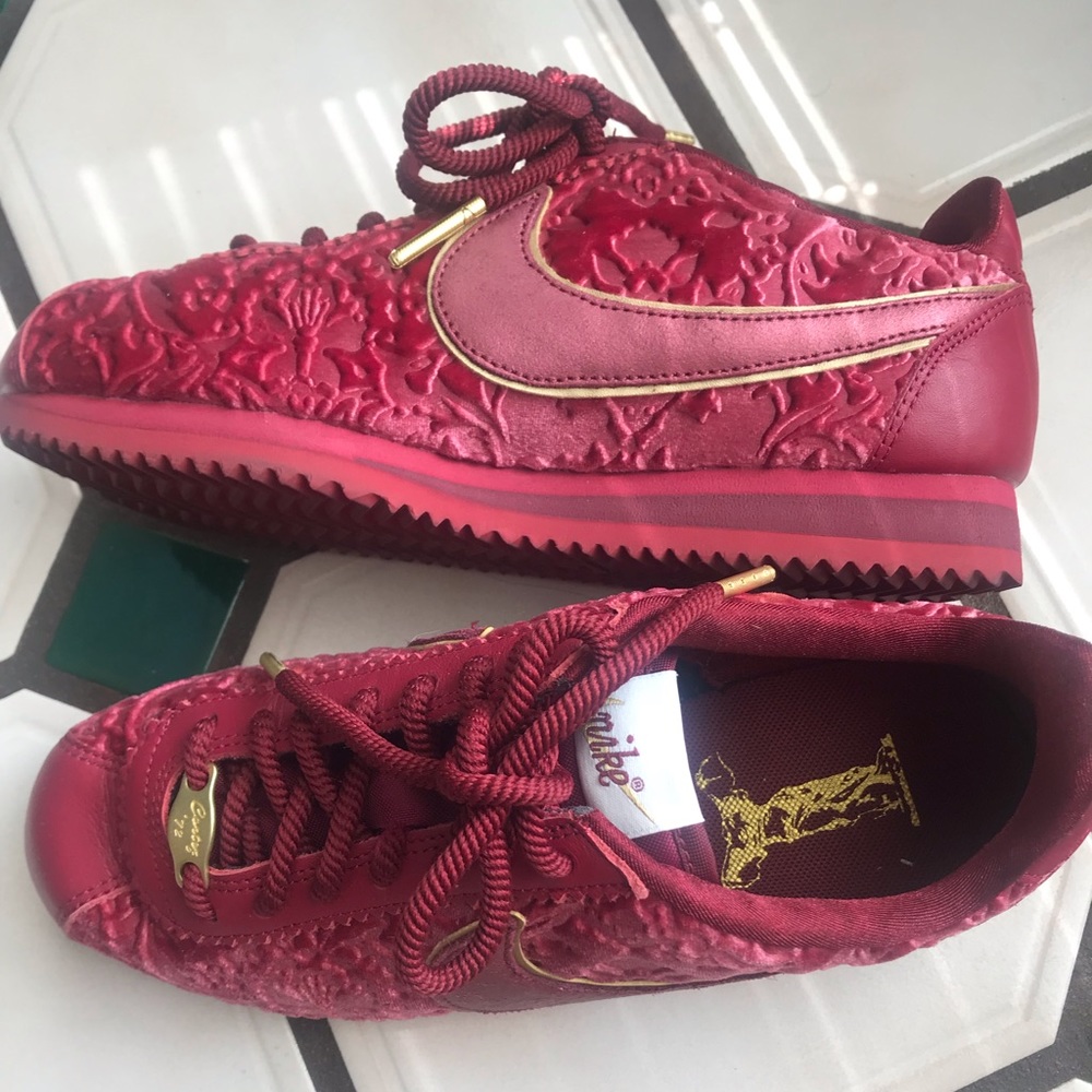 Nike Cortez. Red velvet with gold. Women’s size 7